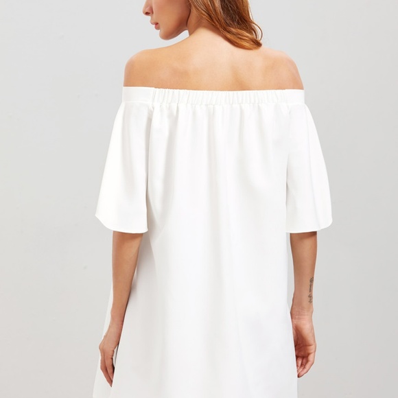 Off Shoulder Embroidered Applique Split Front Top - Picture 5 of 5